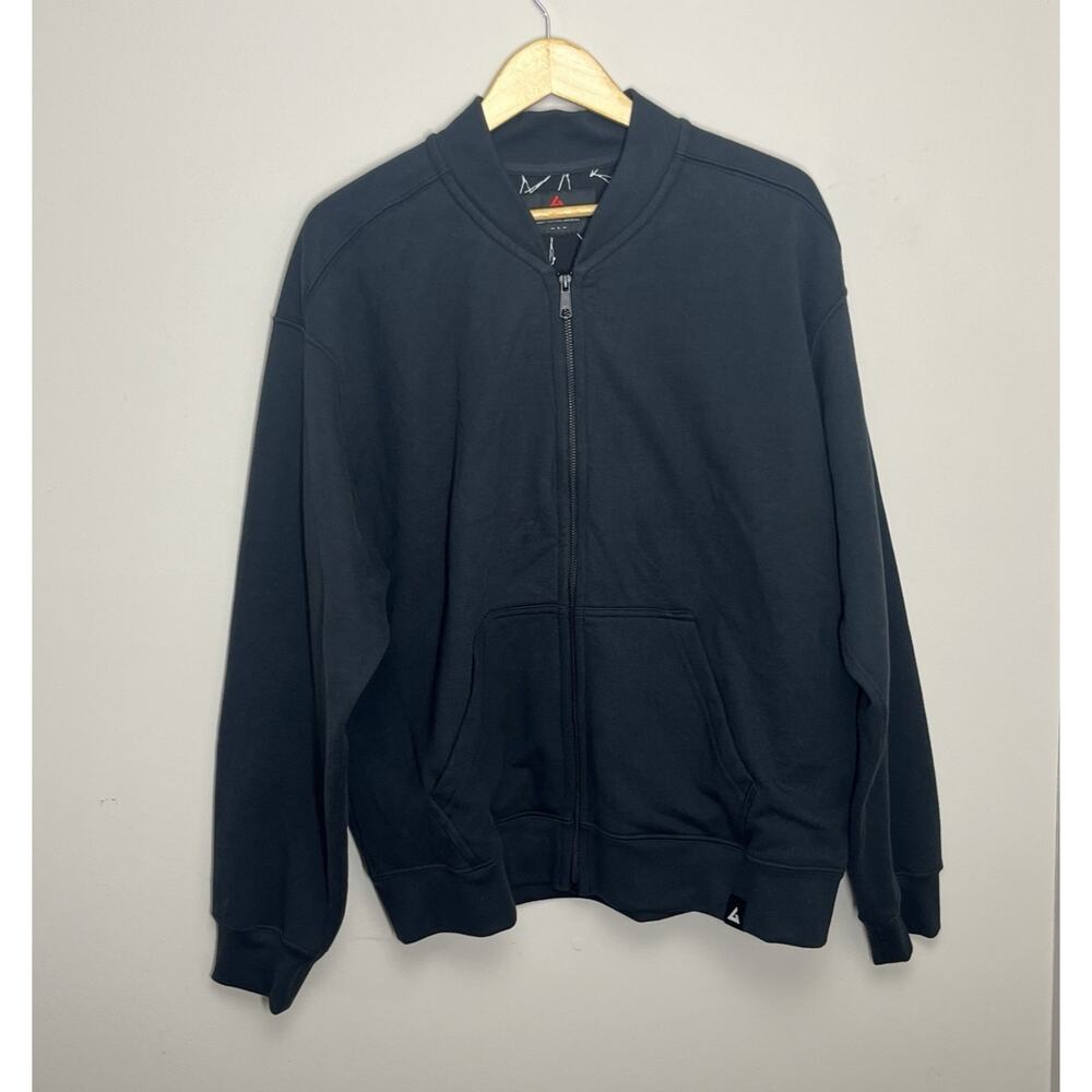American Giant Mens Lined Bomber Jacket Large Black Full Zip Cardigan Sweatshirt